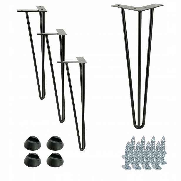 Sada 4 černých nohou Hairpin legs, výška 41 cm, 3 tyče s patkami