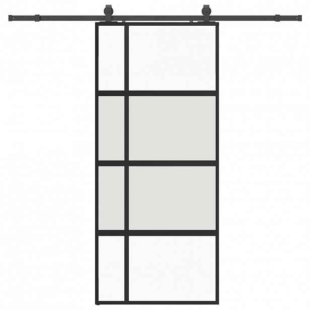 vidaXL Posuvné dveře se sadou kování černé 90x205 cm Tvrzené sklo