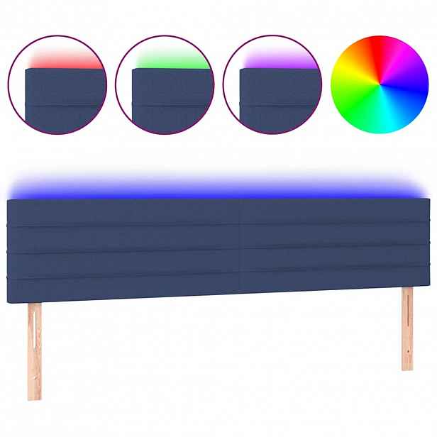 vidaXL Čelo postele s LED modré 200x5x78/88 cm textil