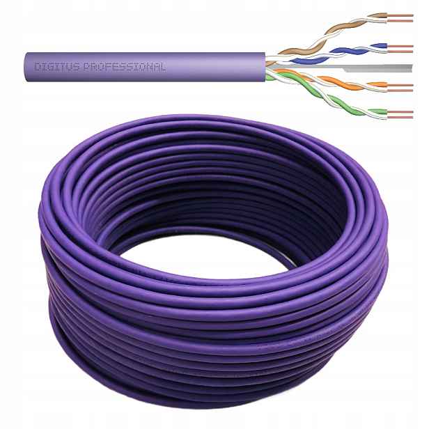 Internetový kabel instalační kroucený kat.6 U/utp, fialový drát, 100 m