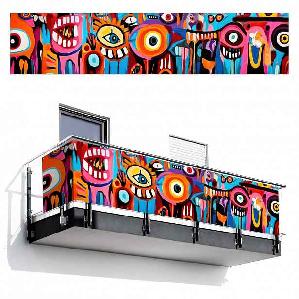 MuchoWow BALKONOVÁ ZÁSTĚNA Abstraktní - Obličej - Barevné 500x110 cm