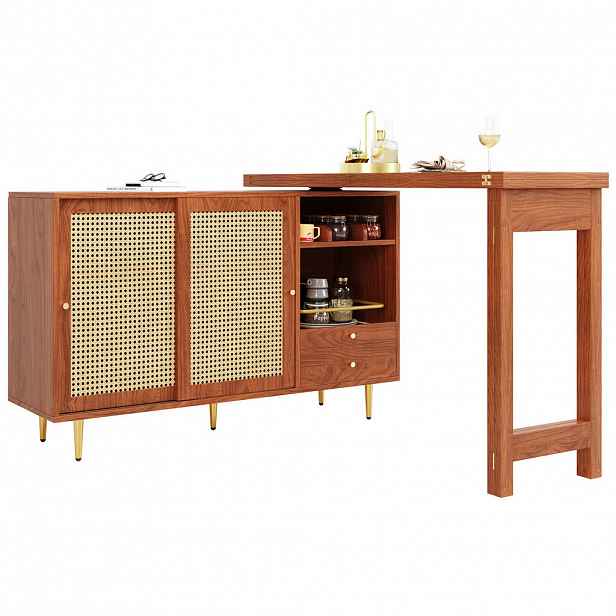 OKWISH BAROVÝ stůl 107/40/71,4 cm hnědý z MDF s otočnou a rozkládací deskou a úložným prostorem