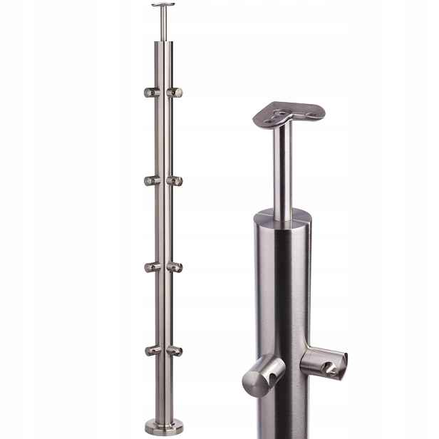 Rohový sloupek 100 cm 4 Průchodky Zábradlí fi 42 mm Nerezová broušená