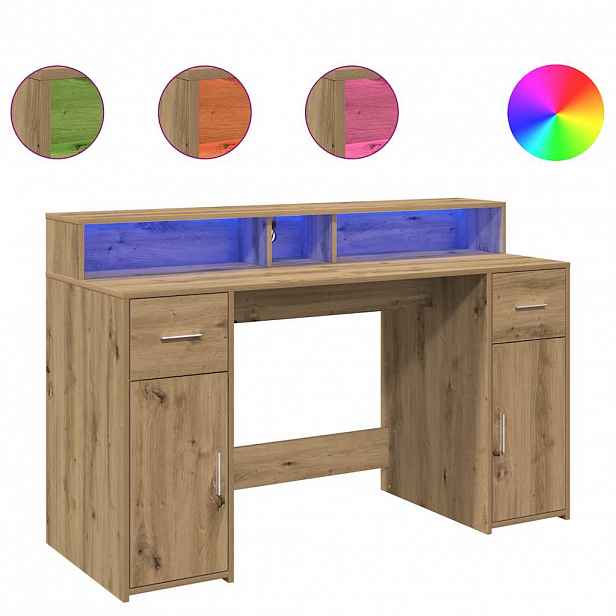vidaXL Psací stůl s LED dub artisan 140 x 55 x 91 cm kompozitní dřevo