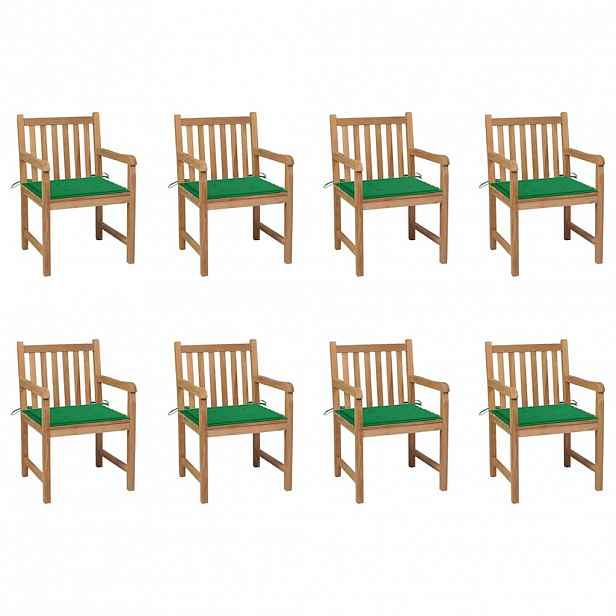 vidaXL Zahradní židle 8 ks zelené podušky masivní teak
