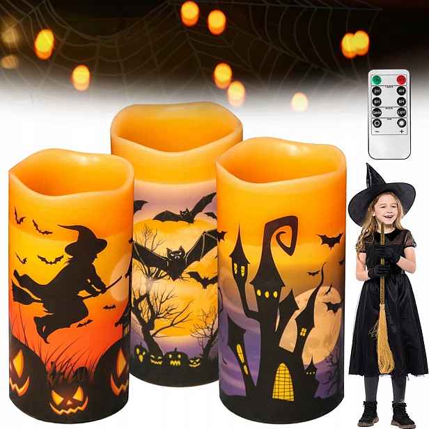 Bezplamenné Led Svíčky Halloween Sada S Dálkovým Ovládáním 3 Ks