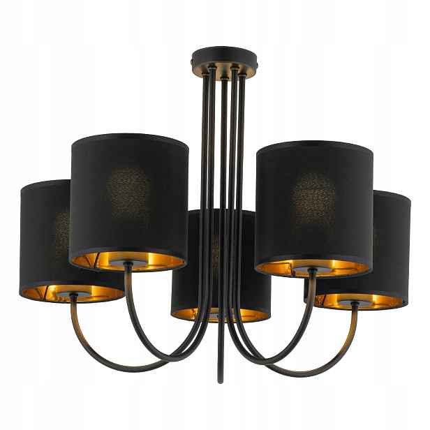 Lustr Torens Černý Zlatý Stínidla 5xE27 Závěsná lampa do obývacího pokoje