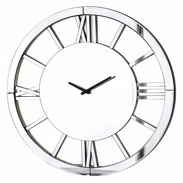 Nástěnné hodiny velké 60 cm zrcadlové, stříbrné, glamour