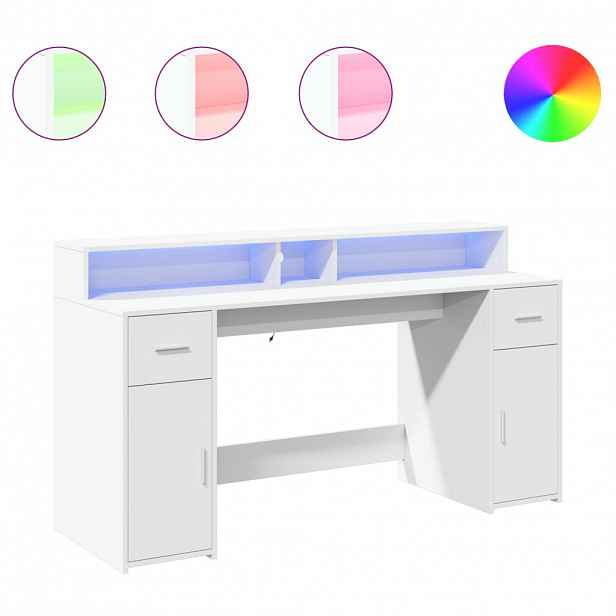 vidaXL Psací stůl s LED světly bílý 160 x 55 x 91 cm kompozitní dřevo