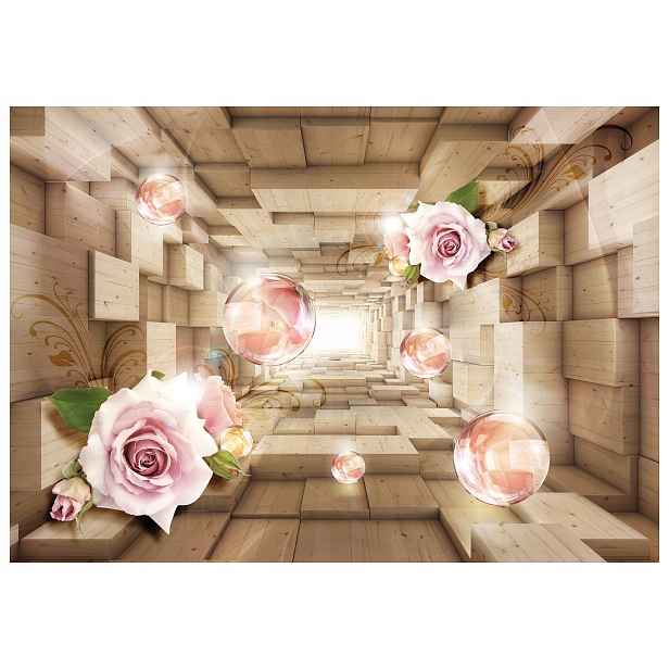 Vliesová fototapeta Růžový tunel světla a koule 250x175 lepidlo