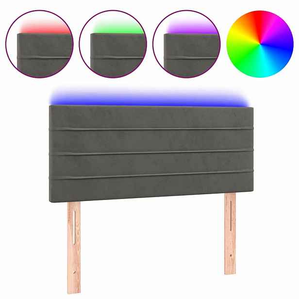 vidaXL Čelo postele s LED tmavě šedé 80 x 5 x 78/88 cm samet