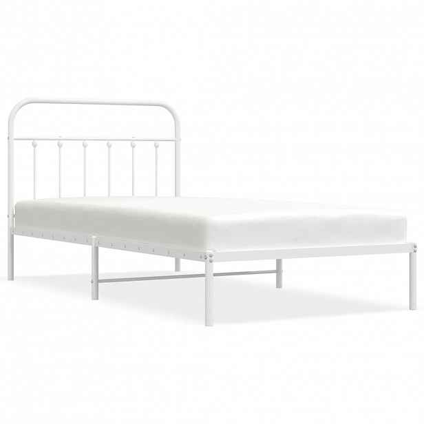 vidaXL Kovový rám postele s čelem bílý 107 x 203 cm