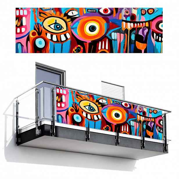 MuchoWow BALKONOVÁ ZÁSTĚNA Abstraktní - Obličej - Barevné 300x95 cm