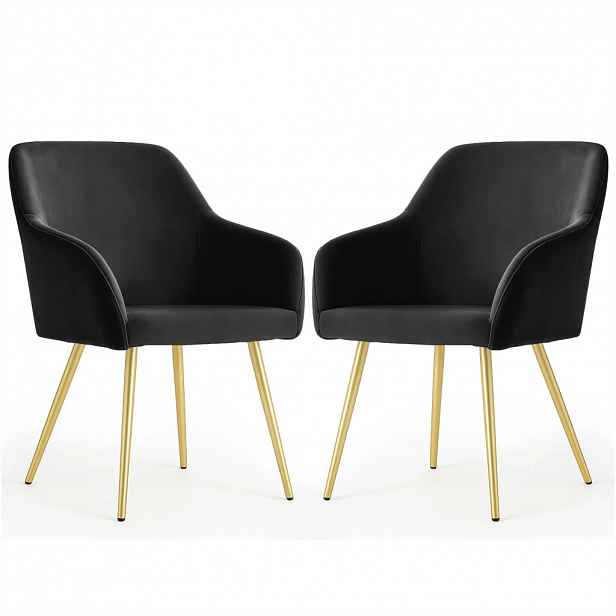 Set 2x jídelní čalouněná židle EVORIA - černá / zlatá