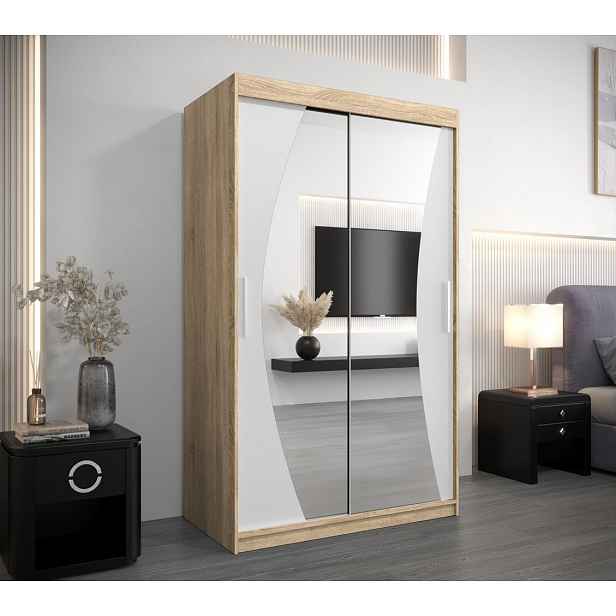 Skříň s posuvnými dveřmi AGATA - 120 cm, dub sonoma / bílá