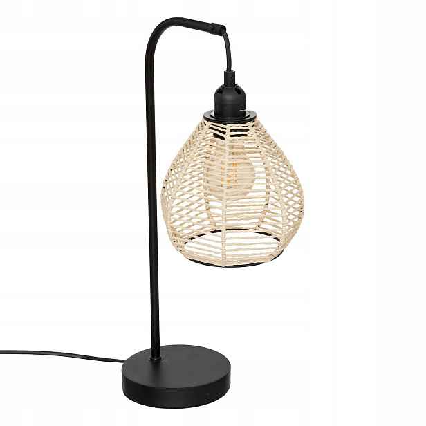Stolní Lampa, kovová, proutěné stínítko, výška 57,5