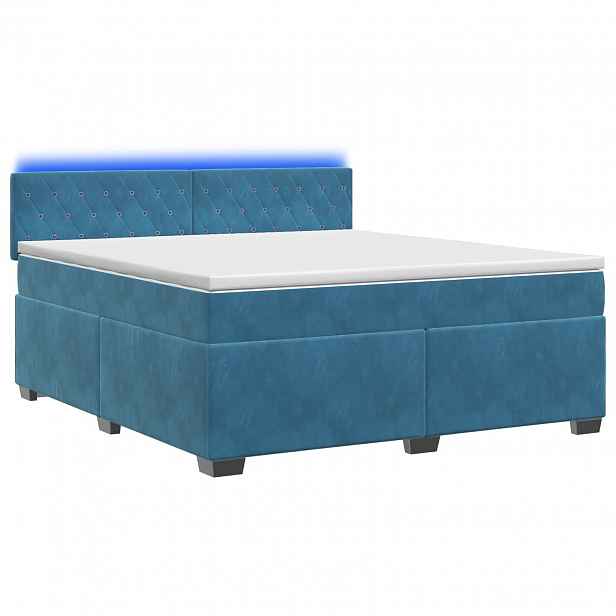 vidaXL Box spring postel s matrací a LED Modrá 140 x 190 cm Samet