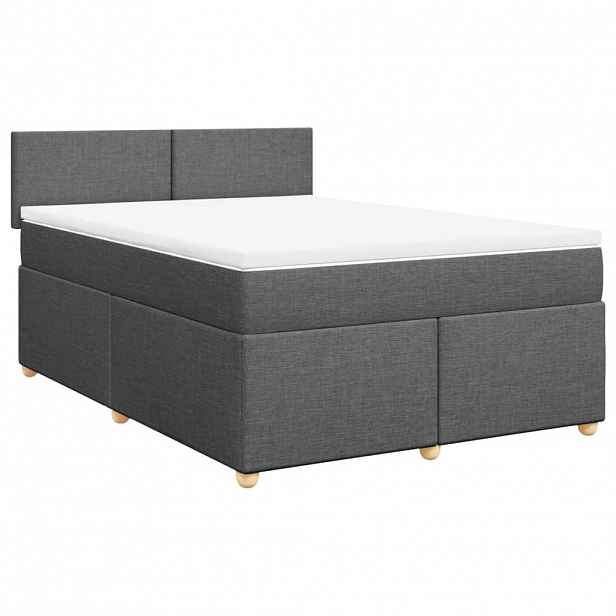 vidaXL Box spring postel s matrací tmavě šedý 140 x 190 cm textil