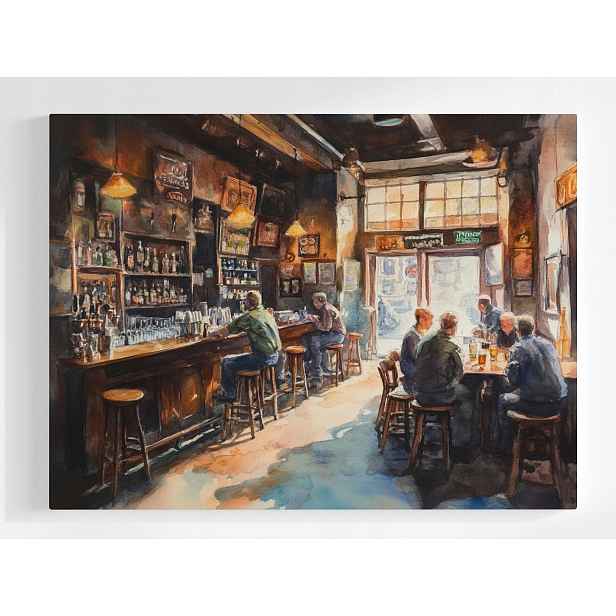 Plakát Irský Pub Vintage Interiér Bar Akvarel 100x75