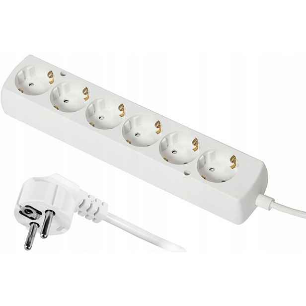 Prodlužovací Kabel 6 Zásuvek Schuko 10 Metrů Zásuvková Lišta Bílá Polský