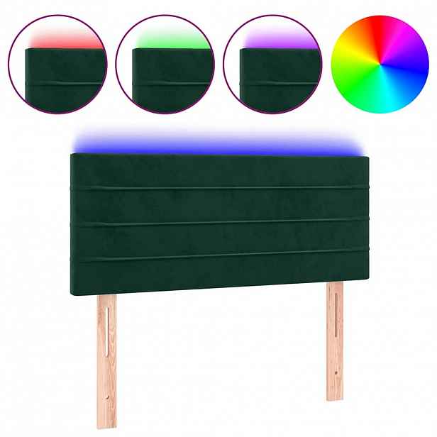 vidaXL Čelo postele s LED tmavě zelené 80 x 5 x 78/88 cm samet