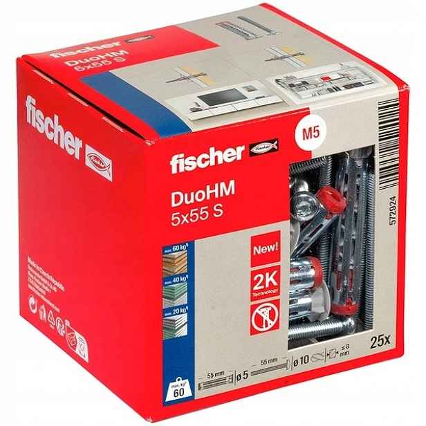 Kotva pro nástěnné tvárnice DuoHM 5x55 mm S Tx 25 kusů Fischer