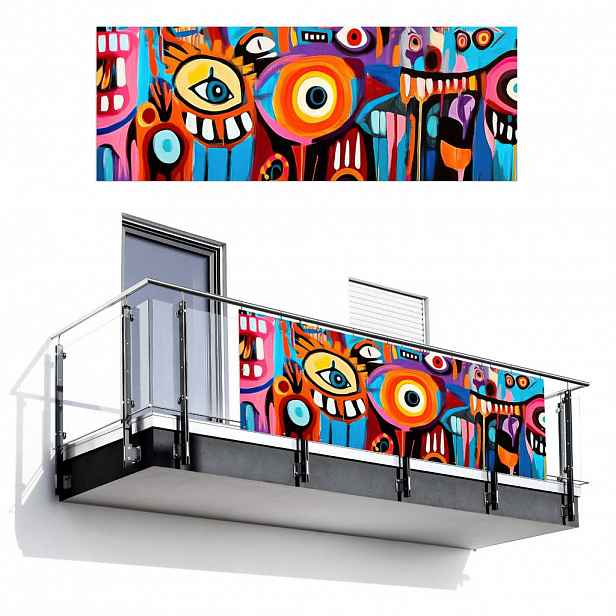 MuchoWow BALKONOVÁ ZÁSTĚNA Abstraktní - Obličej - Barevné 300x110 cm