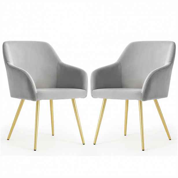 Set 2x jídelní čalouněná židle EVORIA - šedá / zlatá