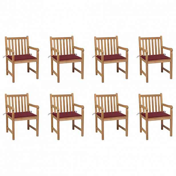 vidaXL Zahradní židle 8 ks vínové podušky masivní teak