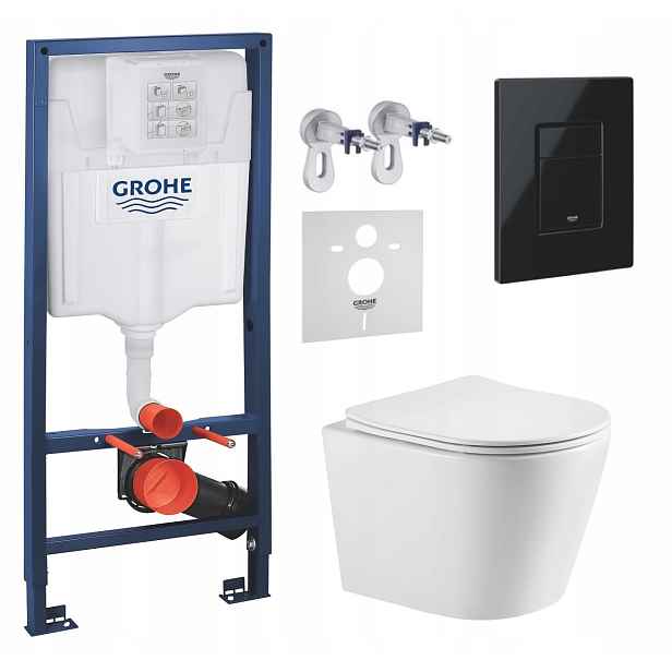 Podomítková sada Wc Rám Grohe s mísou Elanta Tlačítkem Černý Lesk