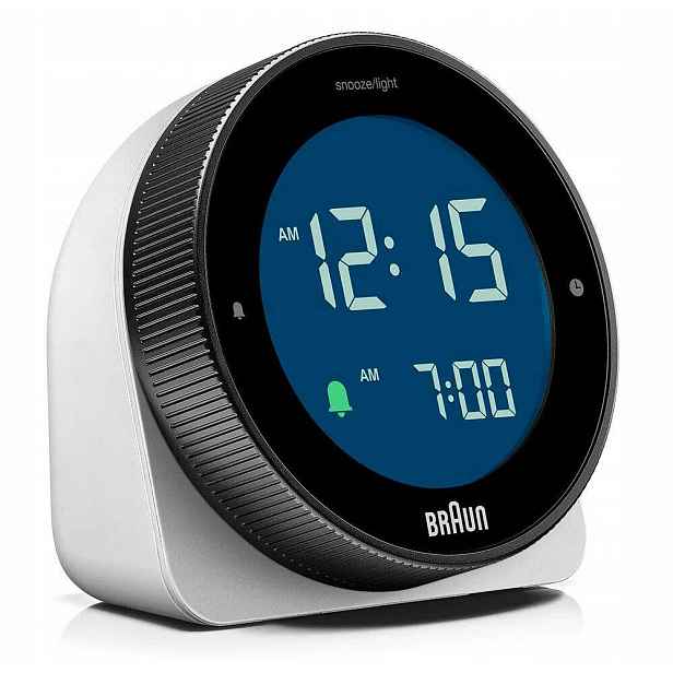 Bílý Kulatý Podsvícený Elektronický Budík Braun BC24W Alarm Opakované Zvonění