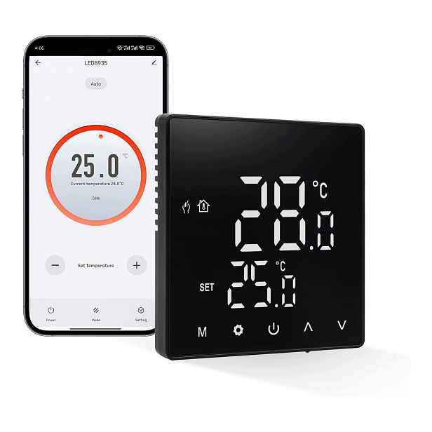 Termostat pro podlahové vytápění WiFi inteligentní 230V černý Cnbingo