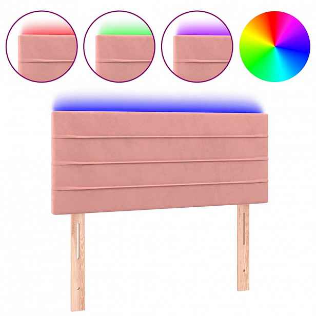 vidaXL Čelo postele s LED růžové 80 x 5 x 78/88 cm samet