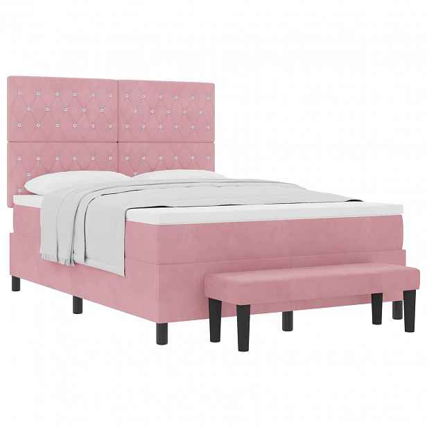 vidaXL Postel s boxspringem s čelo Růžová 200 x 160 cm samet
