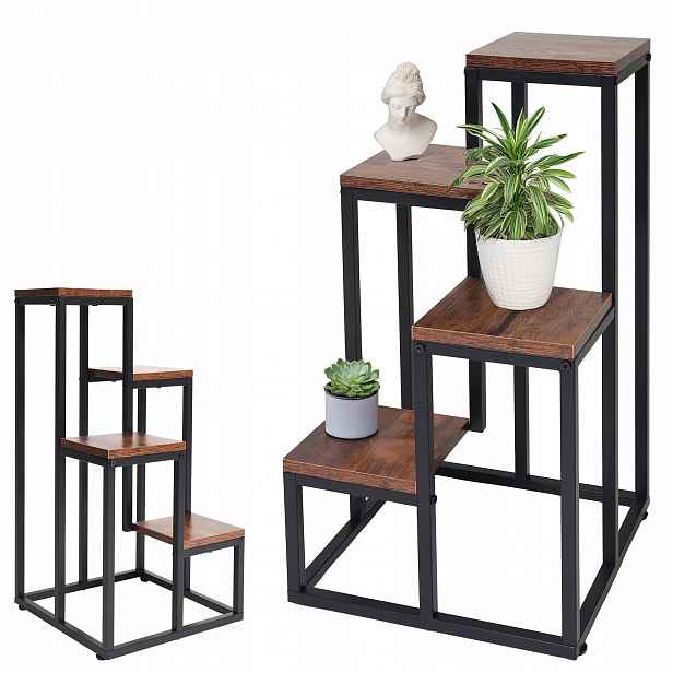 Bauerkraft H-017 Kovový stojan na 4 květiny, antický dub