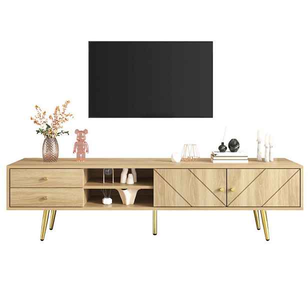Modenvie NÍZKÁ komoda z MDF a dřevotřísky, 160/36/42 cm, dekor dřeva se zlatými nohami