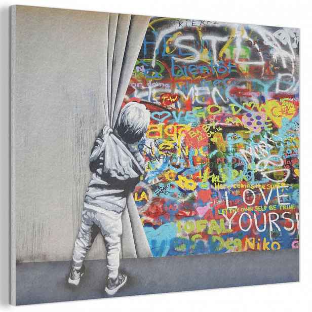 MuchoWow AKUSTICKÝ obraz Graffiti - Chlapec - Ilussie - Street art 100x70 cm