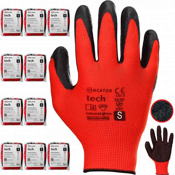 Pracovní Rukavice Tech Red+Black Mercator Přiléhavé Latex vel. S 120 párů