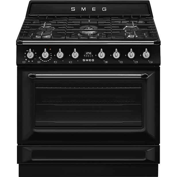 Smeg Varné centrum Victoria s plynovou varnou deskou a multifunkční troubou, 90 x 60 cm, TR90GM, černá TR90GMBL