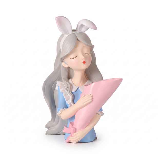 Figurka Dívka Králíček Váza Na Květiny Růžová Dekorace Domu 31,5 CM