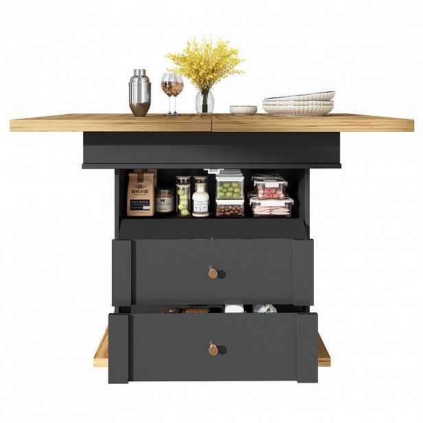 OKWISH JÍDELNÍ stůl 110-140/80/75 cm černá/přírodní z MDF s rozkládací deskou a úložným prostorem