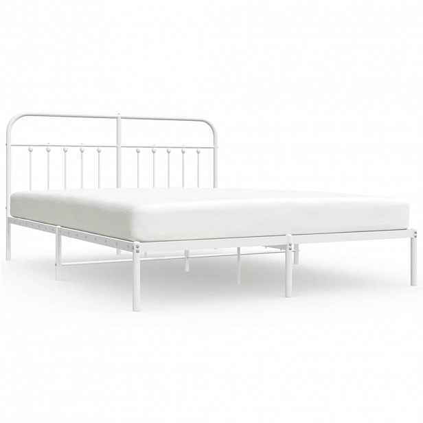 vidaXL Kovový rám postele s čelem bílý 183 x 213 cm