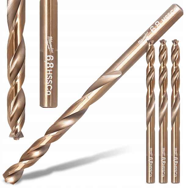 3x Kobaltové Kovové vrtáky 6,8 mm z nerezové oceli, litina Hss-g Milwauk R6