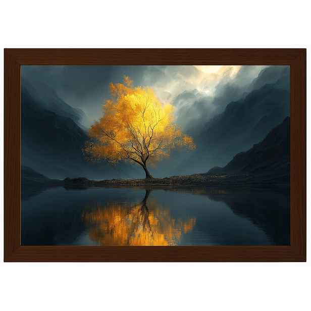 Plakát Rámeček Dřevo Zlaté Horské Dřevo Jezero Mlha Odraz 60x40