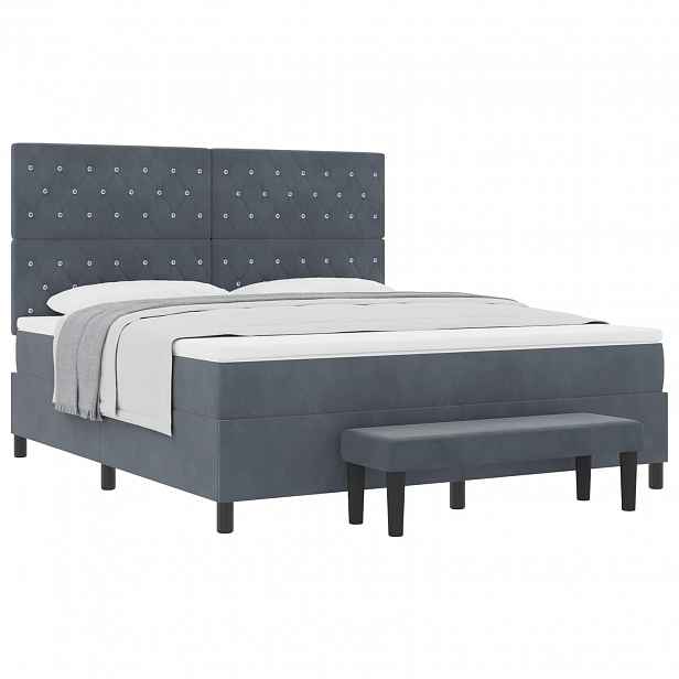 vidaXL Postel s boxspringem s čelo Tmavě šedá 200 x 180 cm samet