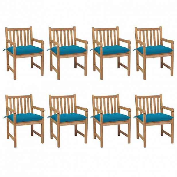 vidaXL Zahradní židle 8 ks světle modré podušky masivní teak