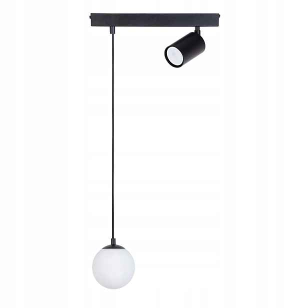 Závěsná lampa černá skleněná bílá koule s reflektorem do jídelny 2 body Sigma