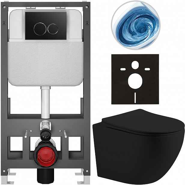 Kompletní WC set Basic/Cesso - černá matná - WC tlačítko Dualo/Černá - volně stojící - předstěnová instalace - 49x36 cm - 8050BD86202