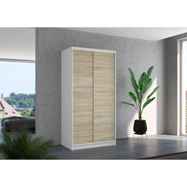 Policová šatní skříň 100 cm BAFRIX - bílá / dub sonoma