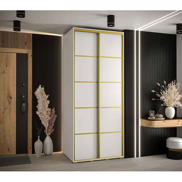 Šatní skříň ASIRI 4 - 100/60 cm, bílá / zlatá